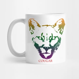 The cougar head is Violet, Green, Orange Mug